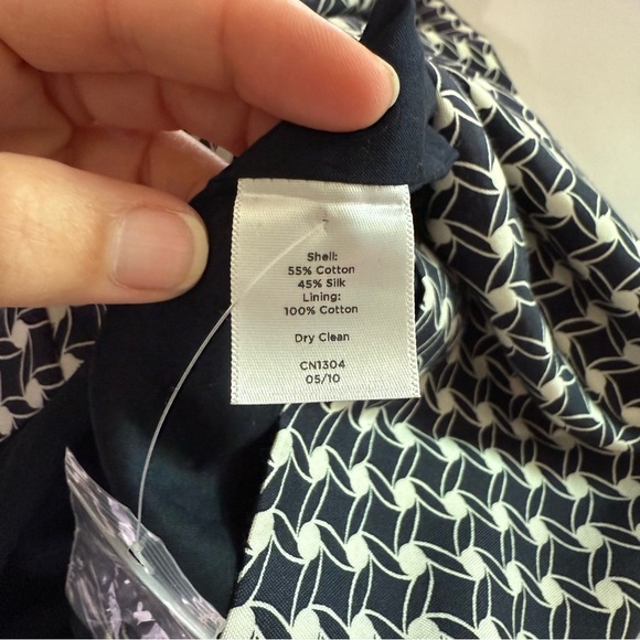 Talbots Silk Cotton Navy White Geometric Printed Sleeveless Belted Dress NWT - Picture 11 of 11
